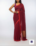 Linen Saree - Maroon and Copper