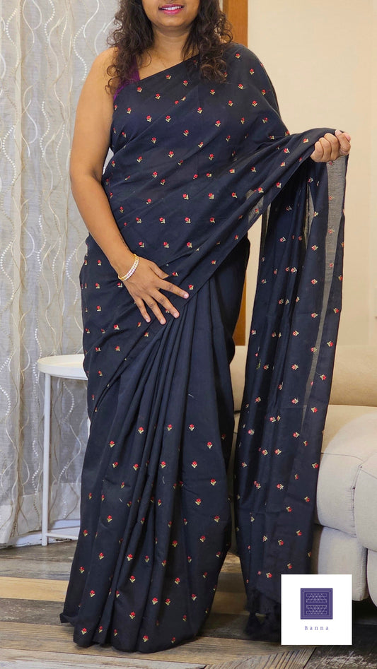 Banna's signature pure cotton saree - Black