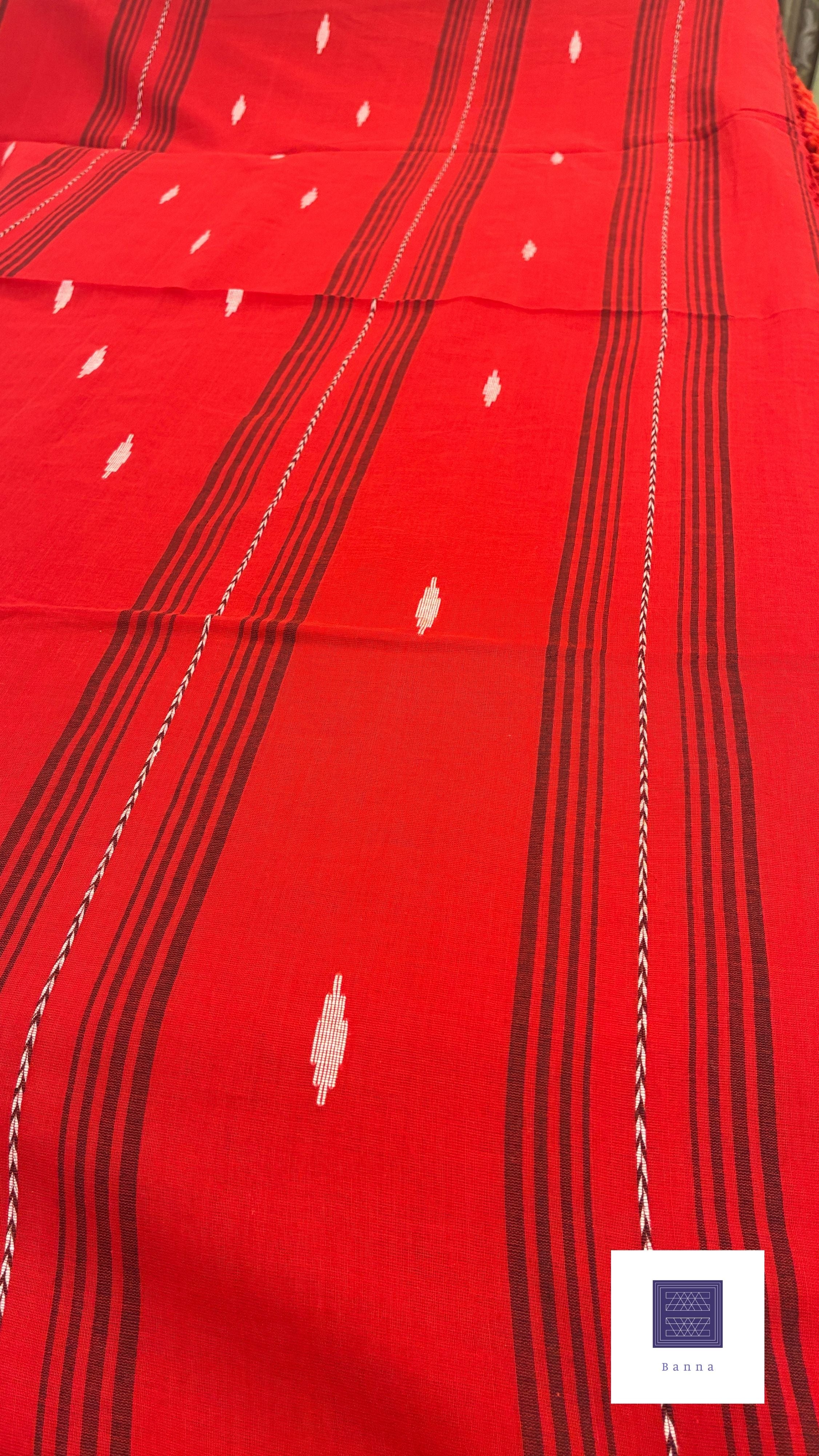 Pure Mul Cotton Saree with Jamdhani handwork - Red