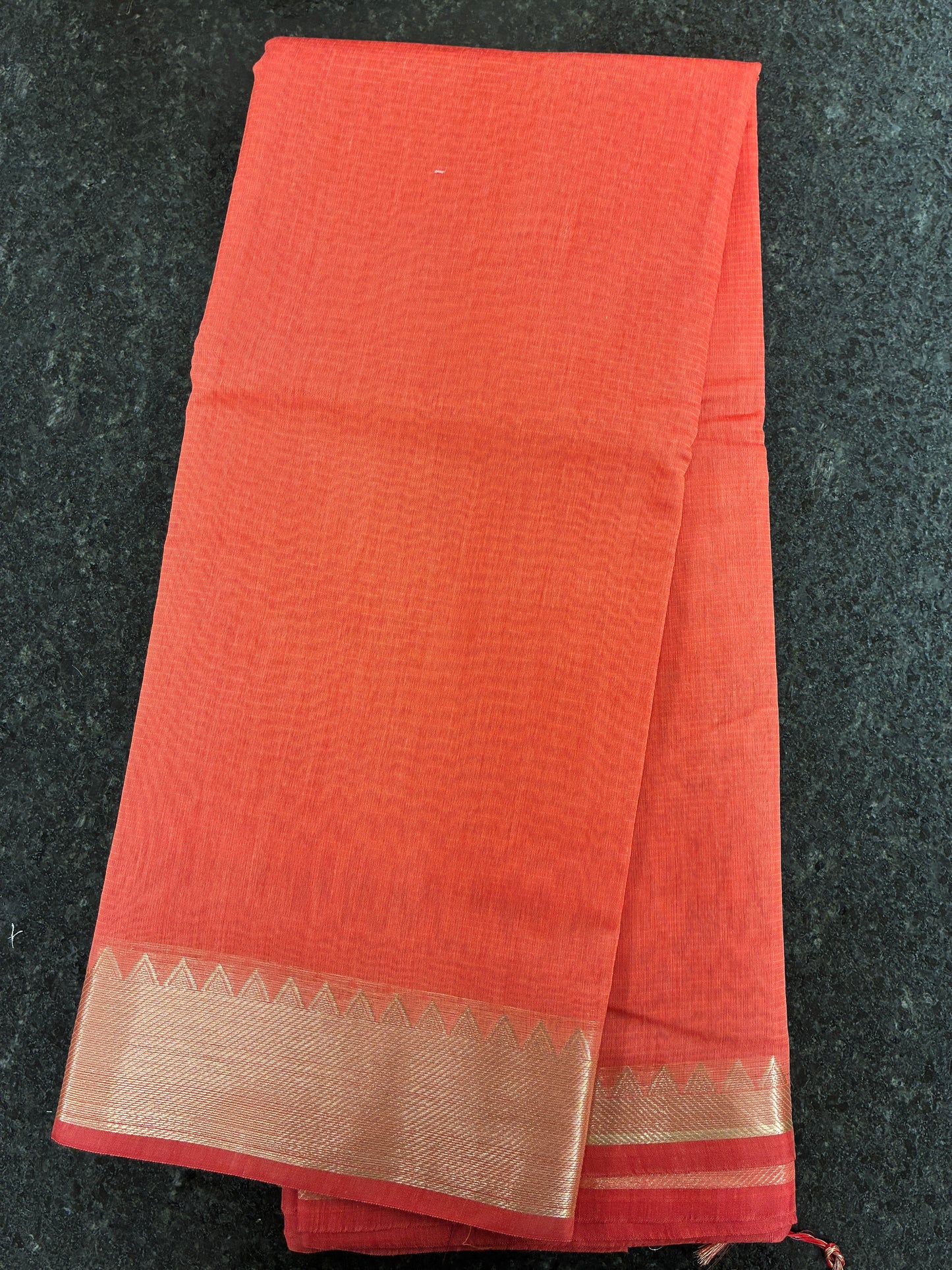 Cotton Saree temple border - Peach