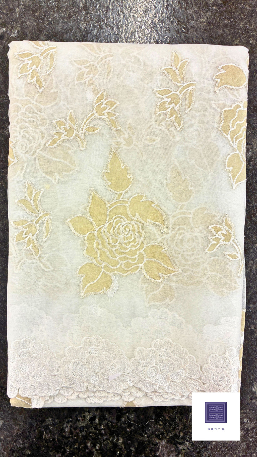 Organza Appliqué Floral Saree with embroidery and cut work - Off White