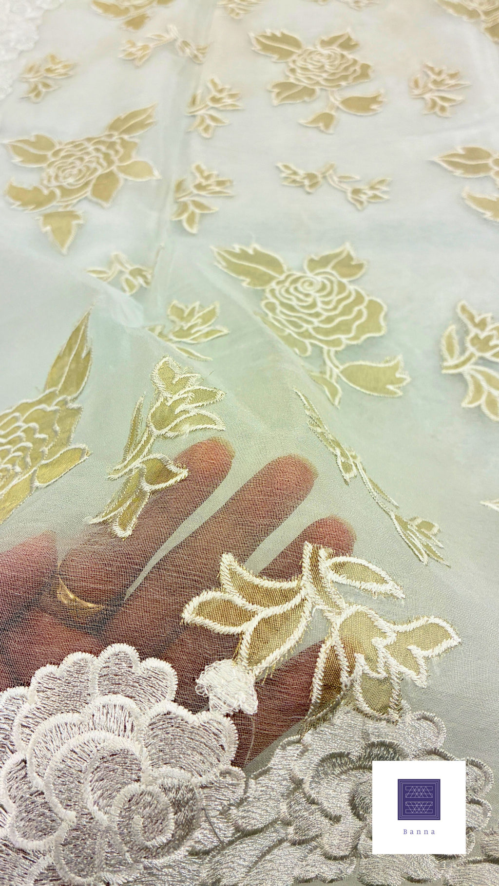 Organza Appliqué Floral Saree with embroidery and cut work - Off White