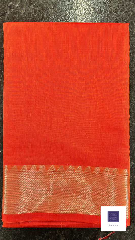 Cotton Saree temple border - Orange
