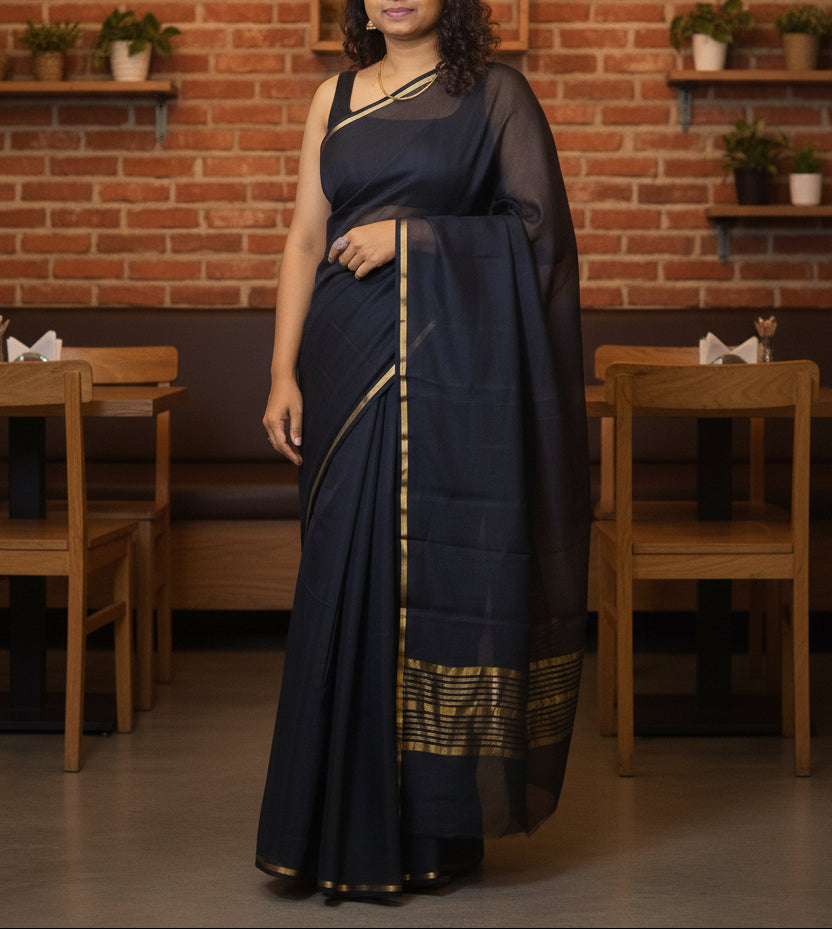 Pure Chanderi Cotton handloom saree - Black