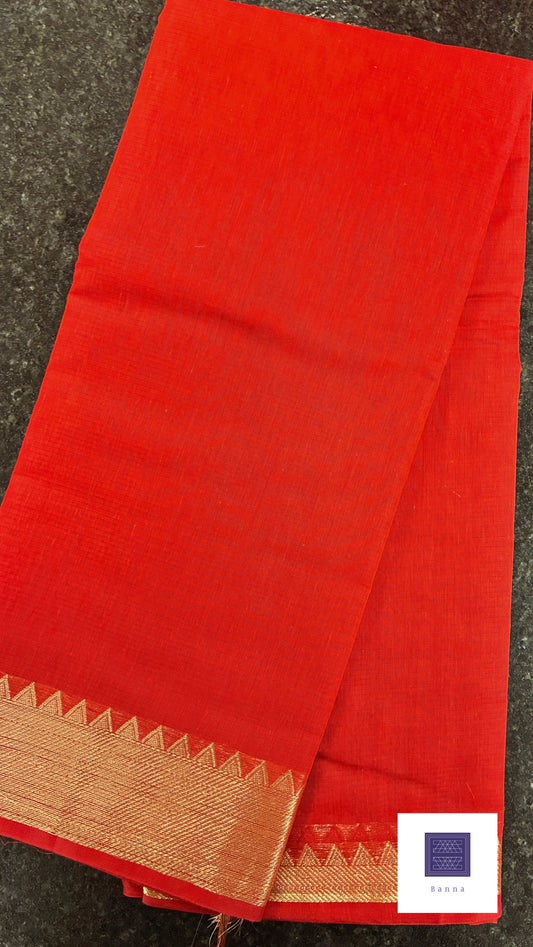 Cotton Saree temple border - Red