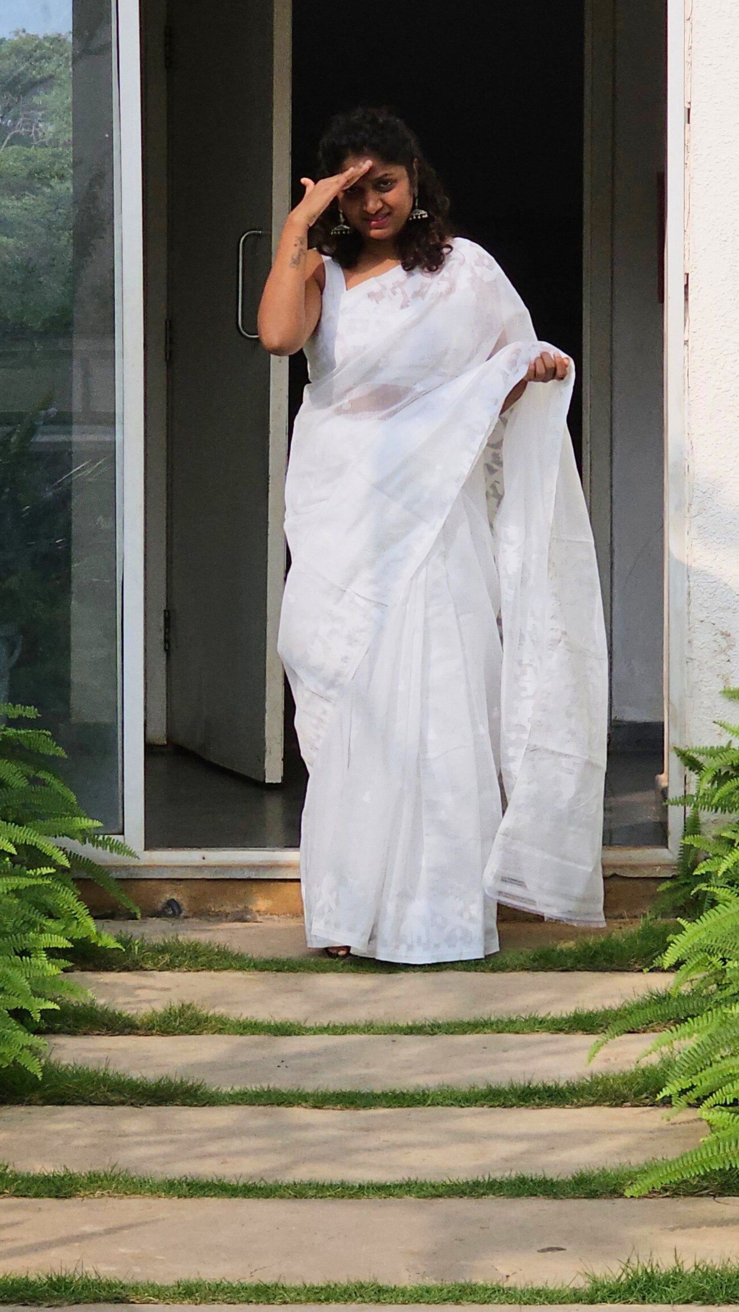 Cotton Jamdani Saree - White