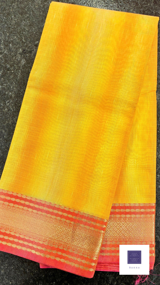 Kota Cotton Contrast with Shaded saree - Yellow and Pink