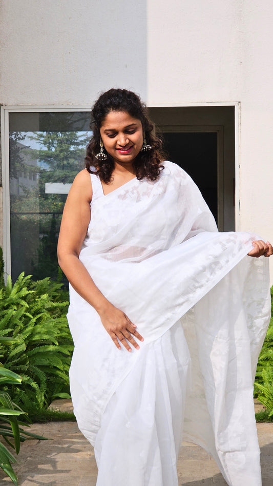 Cotton Jamdani Saree - White