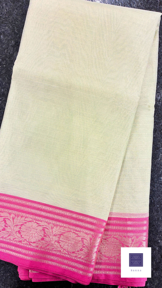 Kota Tissue Soft Saree - Pista and Pink