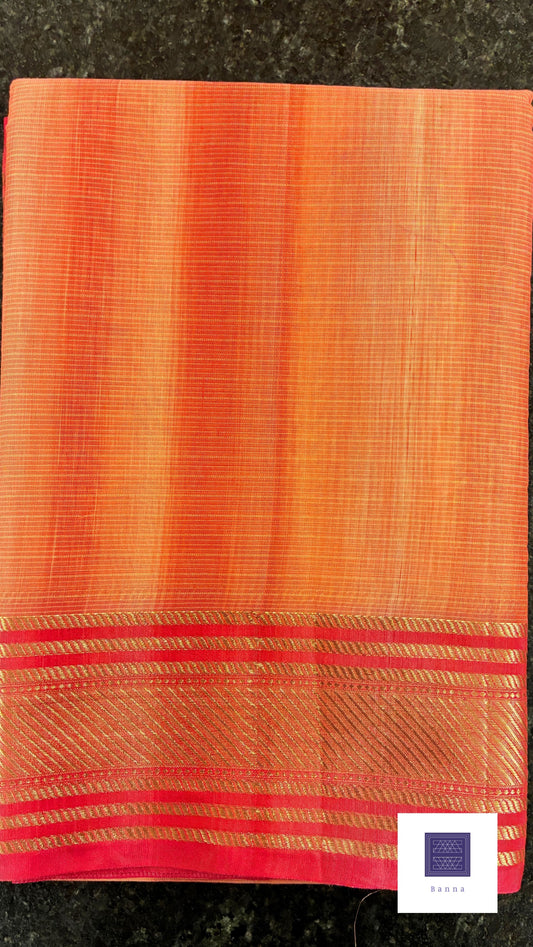 Kota Cotton Contrast with Shaded saree - Orange and Pink