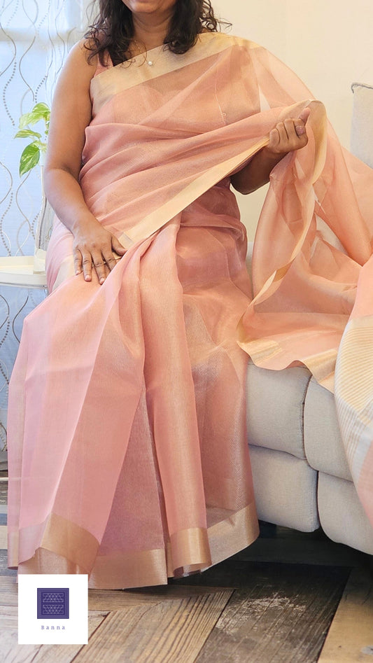Precious as Gold - Peach with Silver Lines in Pallu