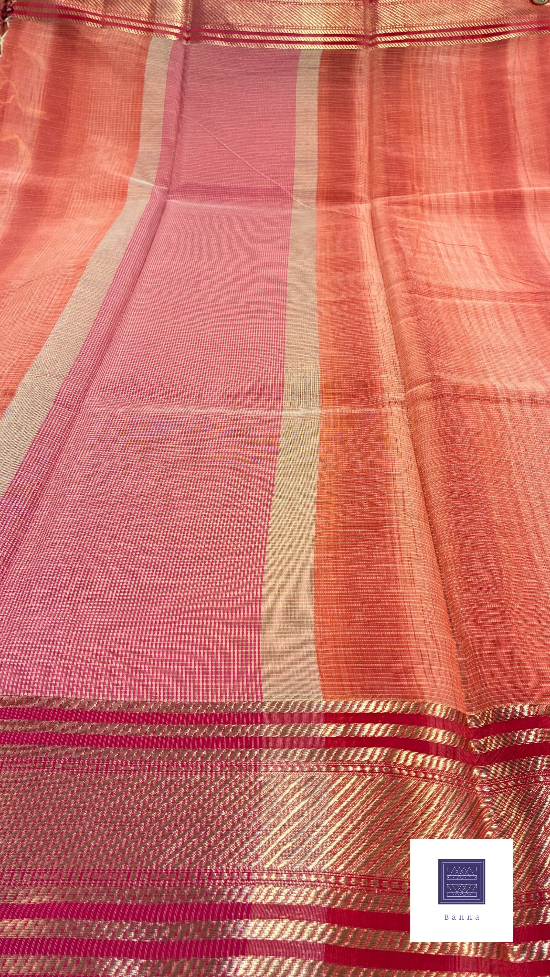 Kota Cotton Contrast with Shaded saree - Orange and Pink