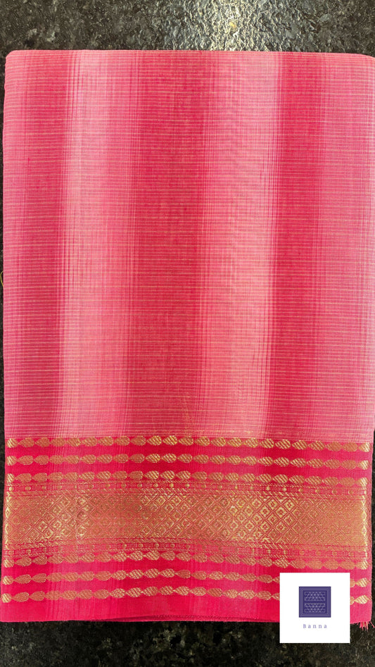 Kota Cotton Contrast with Shaded saree - Pink and Dark Pink