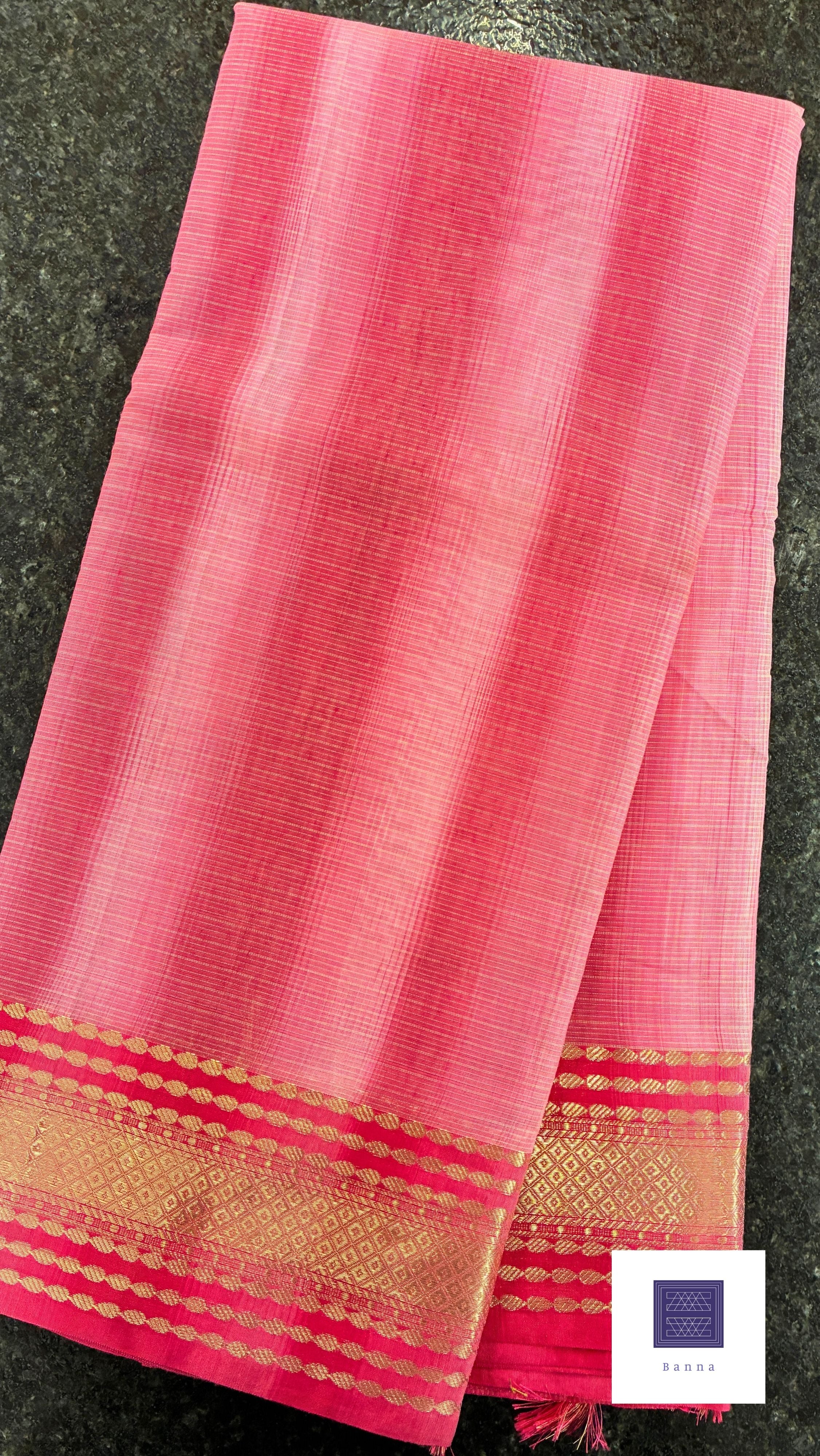 Kota Cotton Contrast with Shaded saree - Pink and Dark Pink