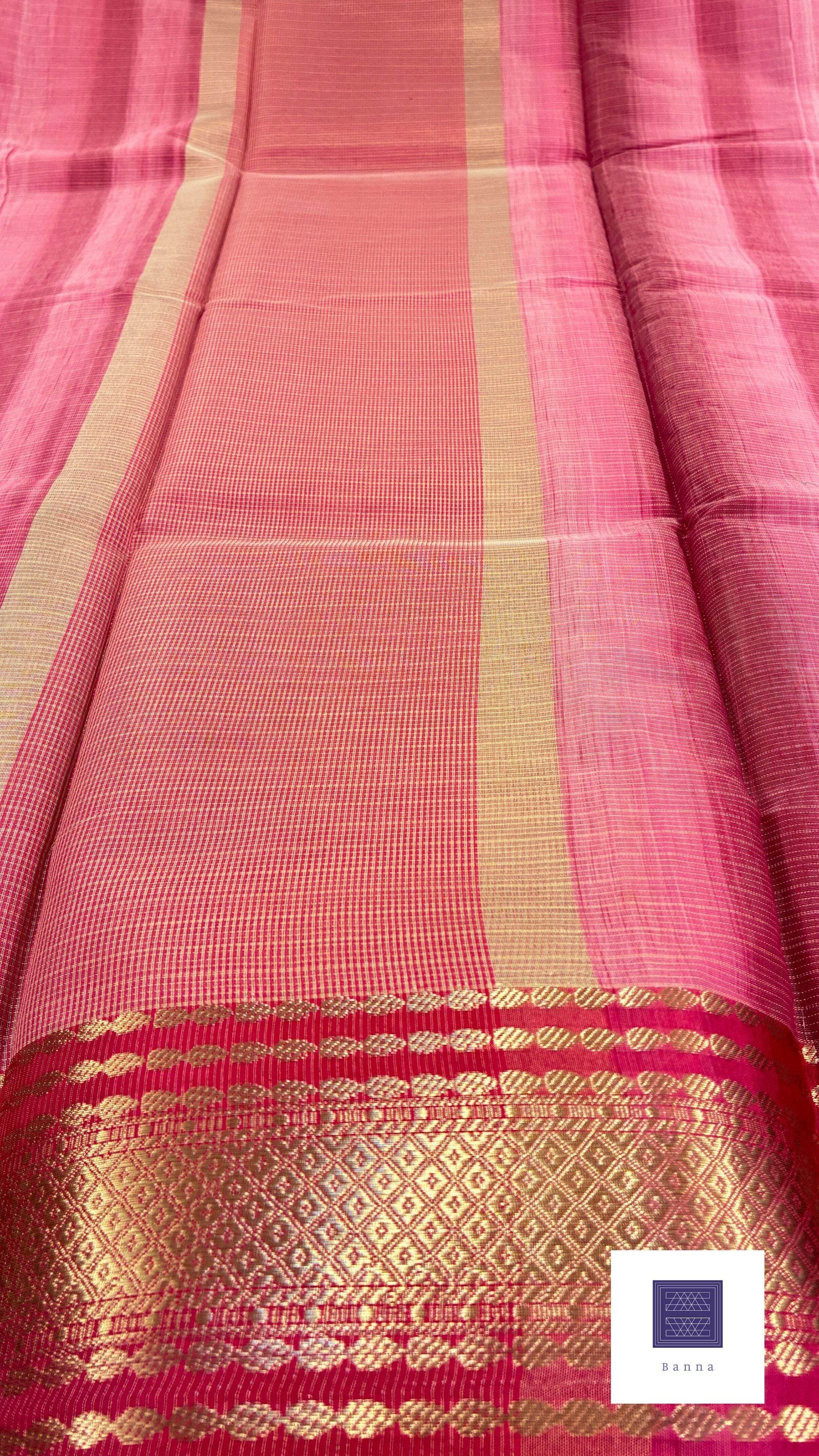 Kota Cotton Contrast with Shaded saree - Pink and Dark Pink