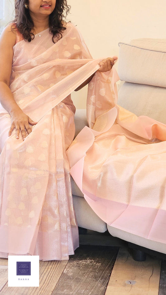 Kota Tissue Sarees with Classic Buttis - Pastel Pink