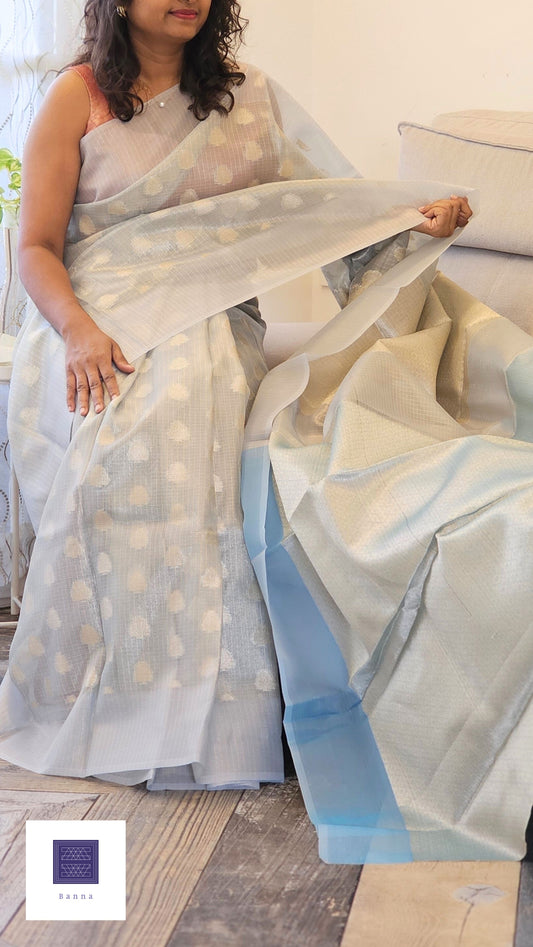 Kota Tissue Sarees with Classic Buttis - Pastel Blue