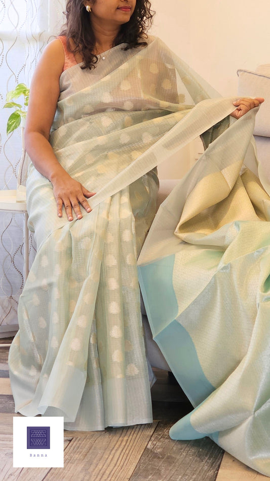 Kota Tissue Sarees with Classic Buttis - Pastel Green