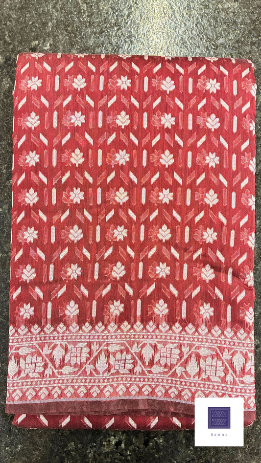 Jamdhani Cotton Saree with Silk thread work (Resham) - Dark Wine