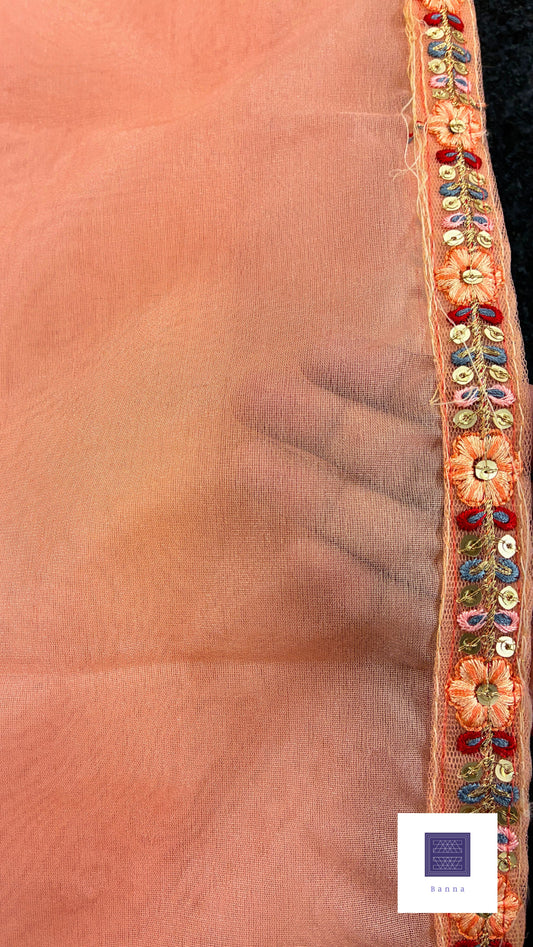 Organza Saree with Lace embellishment - Peach