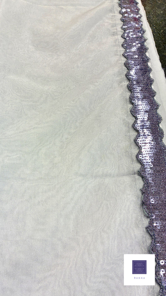 Organza Saree with Lace embellishment - Grey