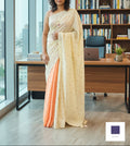 Banna's signature linen cotton saree - Light orange and cream