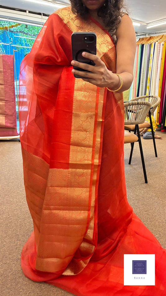 Pure Organza Banarasi Silk Saree - Red