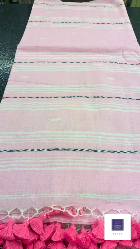 Pure Mul Cotton Saree with Jamdhani handwork - Baby Pink