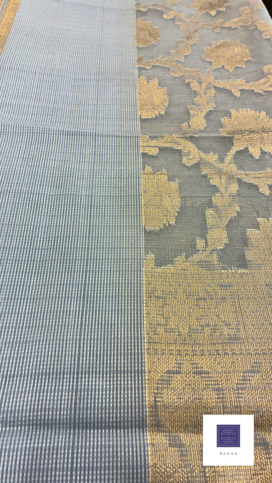 Kota cotton saree with floral weaving - Grey