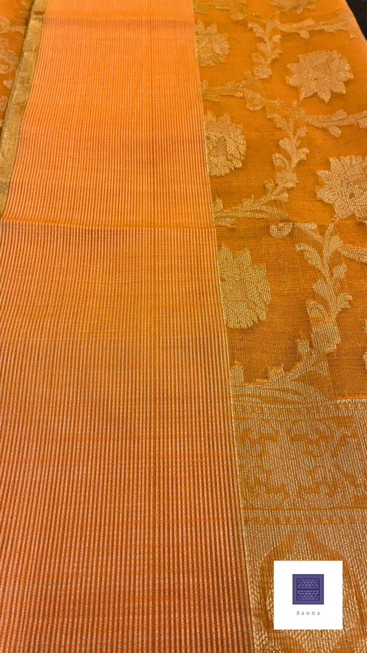 Kota cotton saree with floral weaving - Light Orange