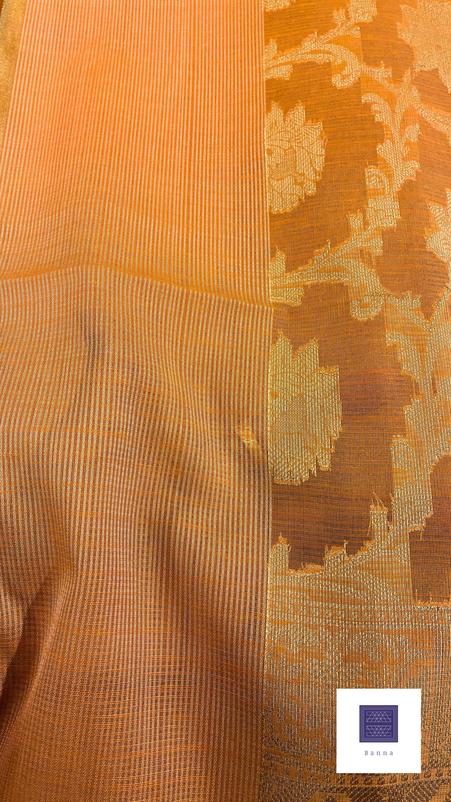 Kota cotton saree with floral weaving - Light Orange