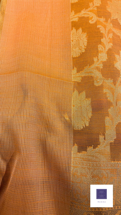 Kota cotton saree with floral weaving - Light Orange