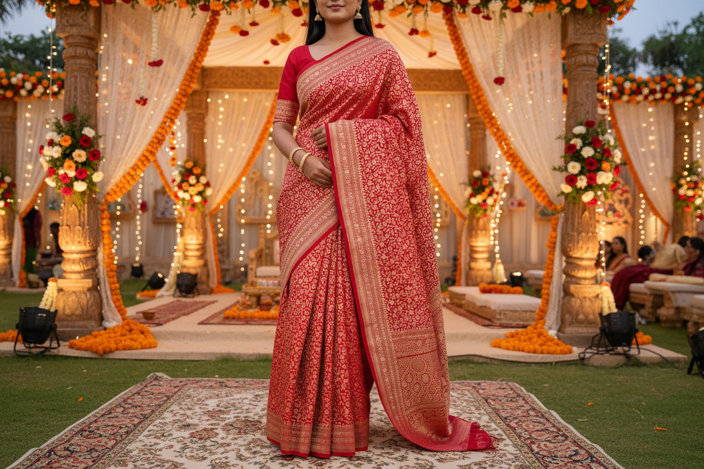 Handloom Katan Silk saree - Bridal Red