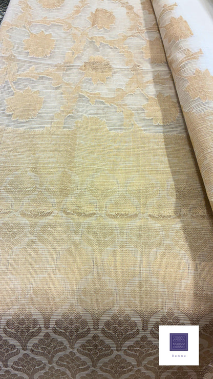 Kota cotton saree with floral weaving - Off White