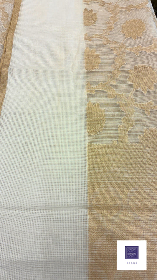 Kota cotton saree with floral weaving - Off White