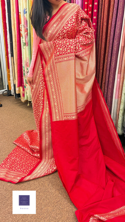 Handloom Katan Silk saree - Bridal Red