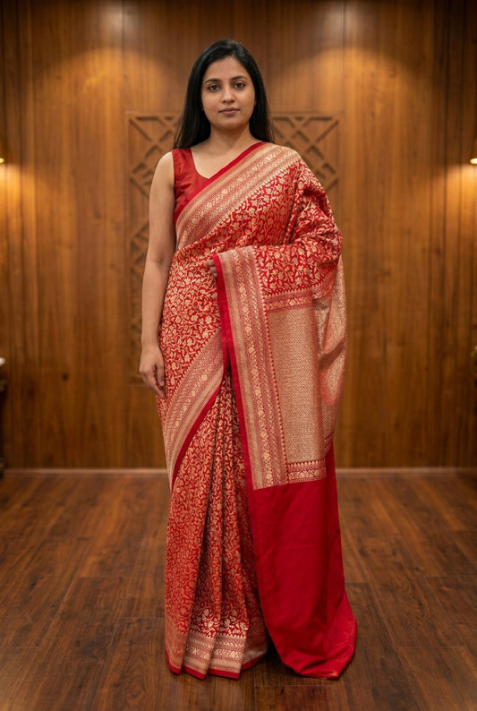 Handloom Katan Silk saree - Bridal Red
