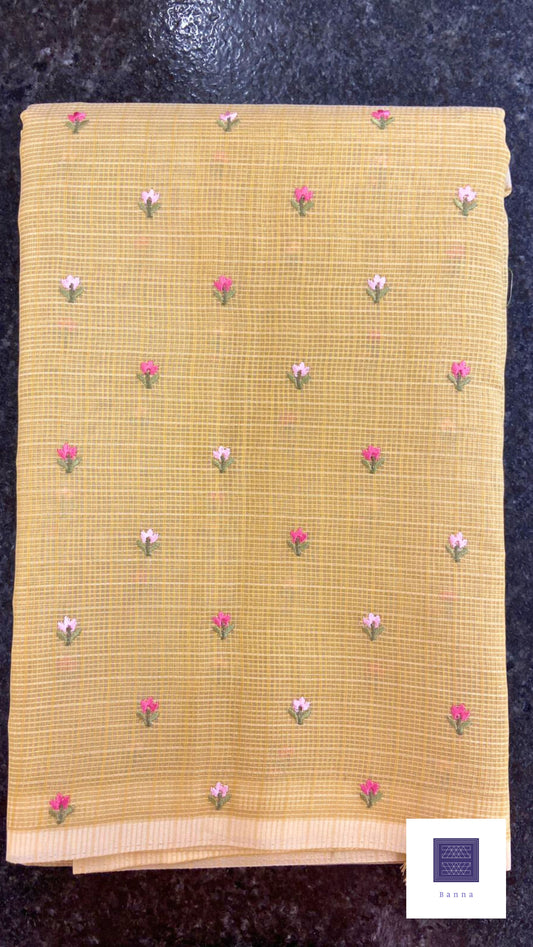 Banna's signature kota cotton saree - Light Yellow
