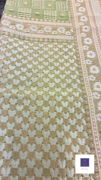 Handloom Jamdhani Cotton Saree - Pista Green