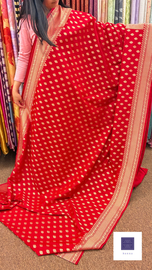 Handloom Classic Katan Silk saree - Bridal Red