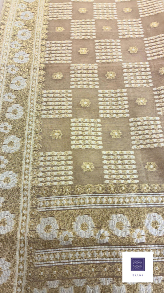 Handloom Jamdhani Cotton Saree - Light Beige