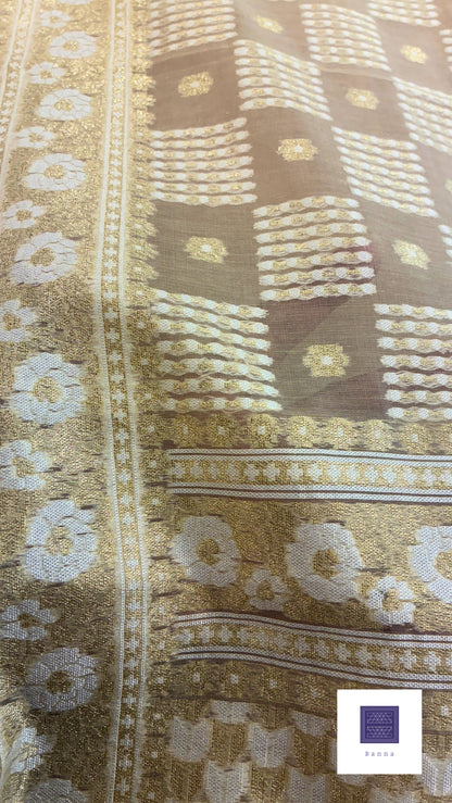 Handloom Jamdhani Cotton Saree - Light Beige