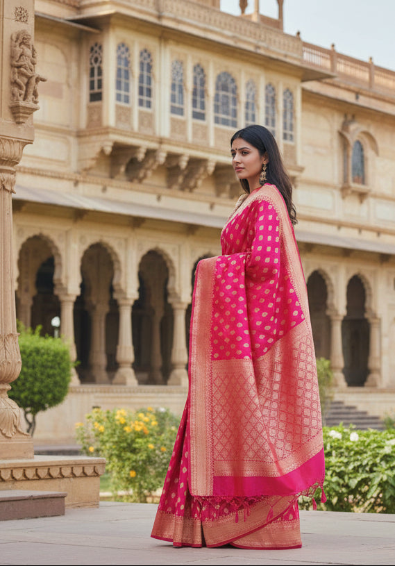 Handloom Classic Katan Silk saree - Bridal Pink