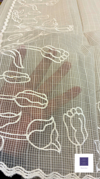 Kota cotton saree with embroidery - Cream