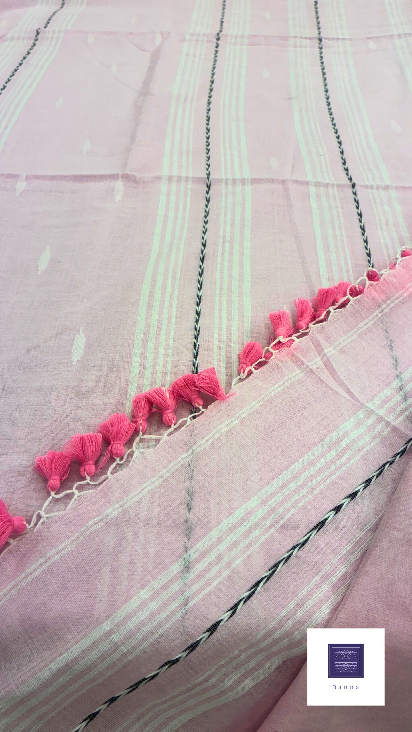 Pure Mul Cotton Saree with Jamdhani handwork - Baby Pink