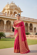Handloom Classic Katan Silk saree - Bridal Hot Pink