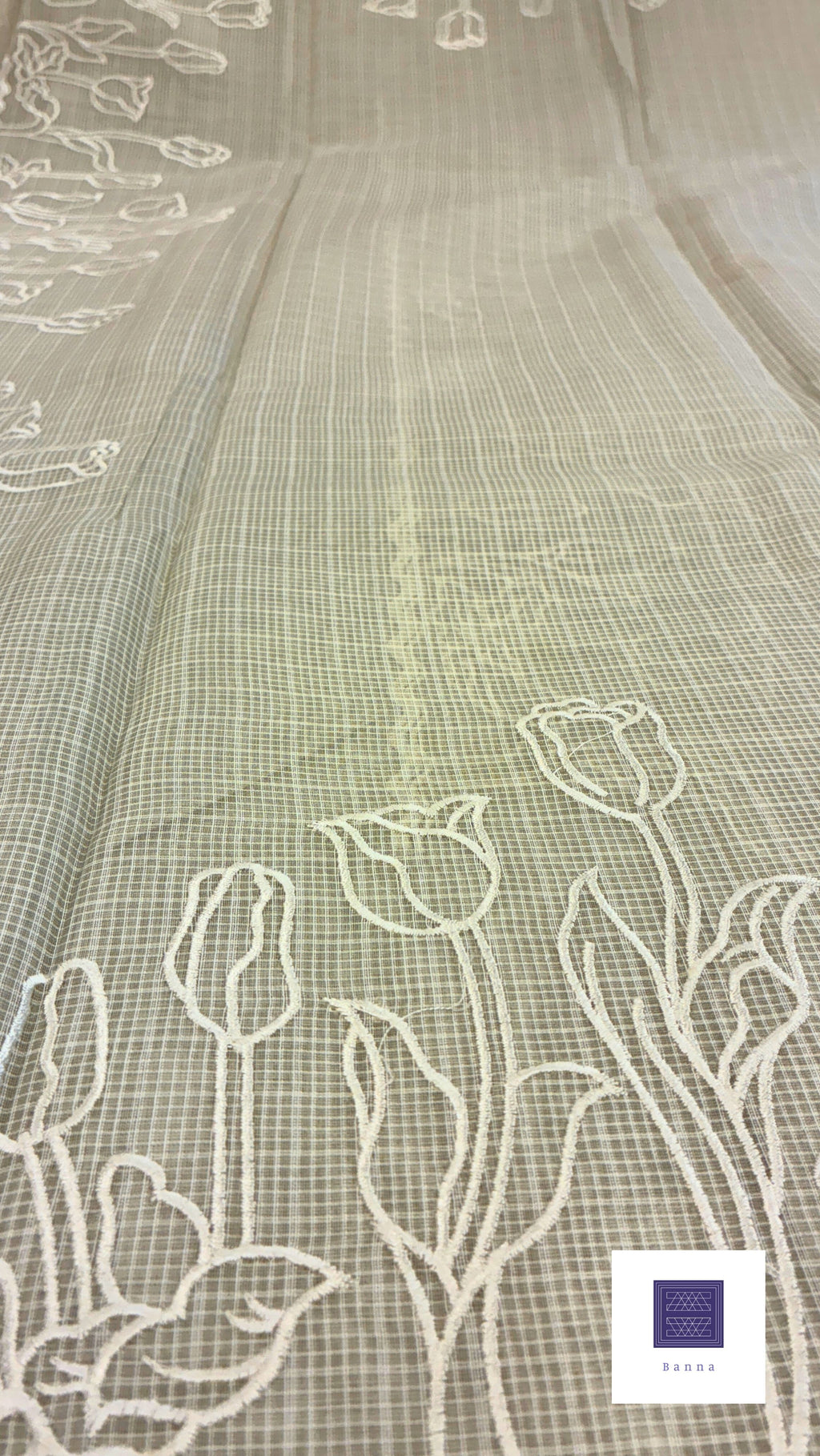 Kota cotton saree with embroidery - Cream