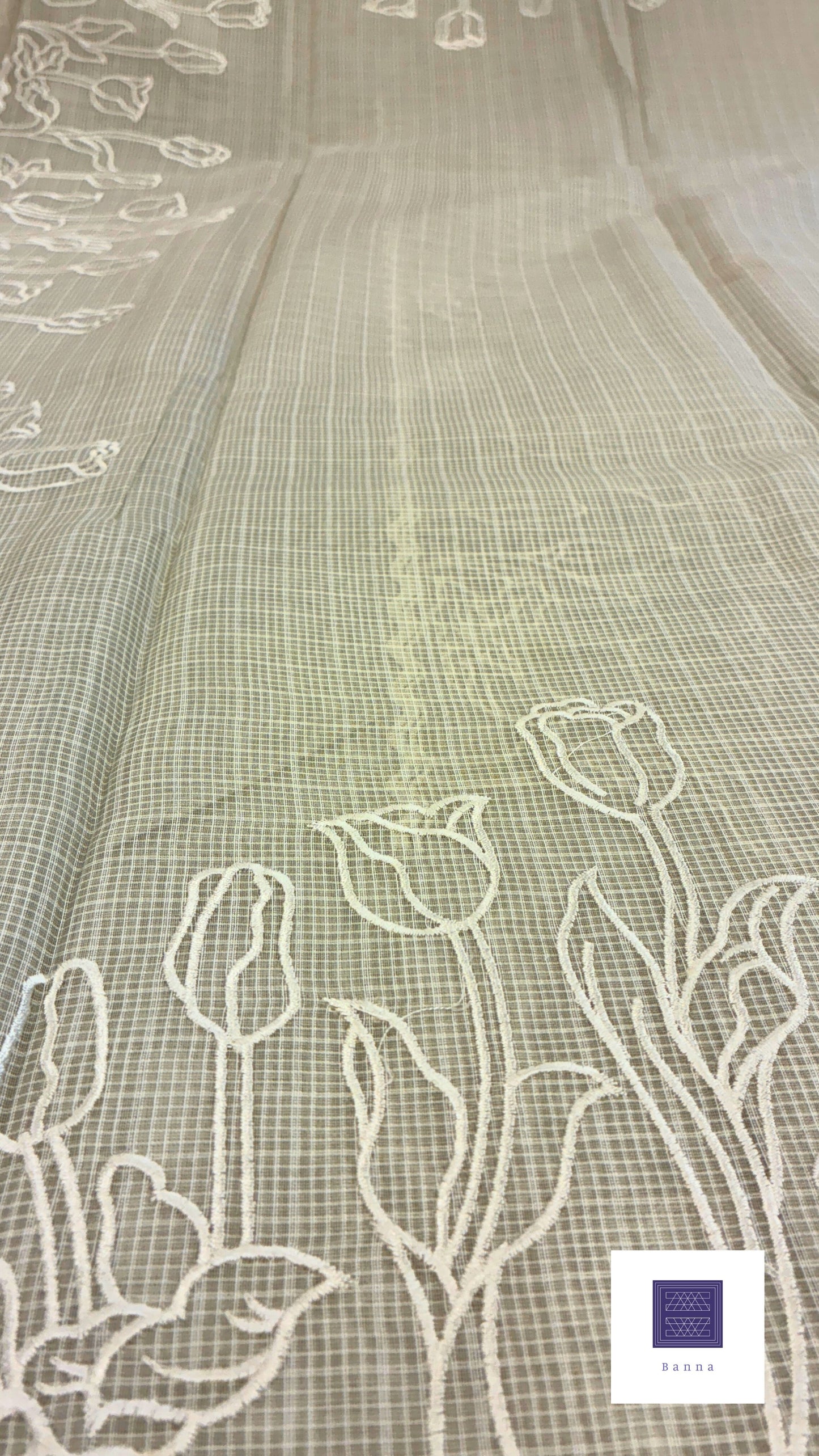 Kota cotton saree with embroidery - Cream