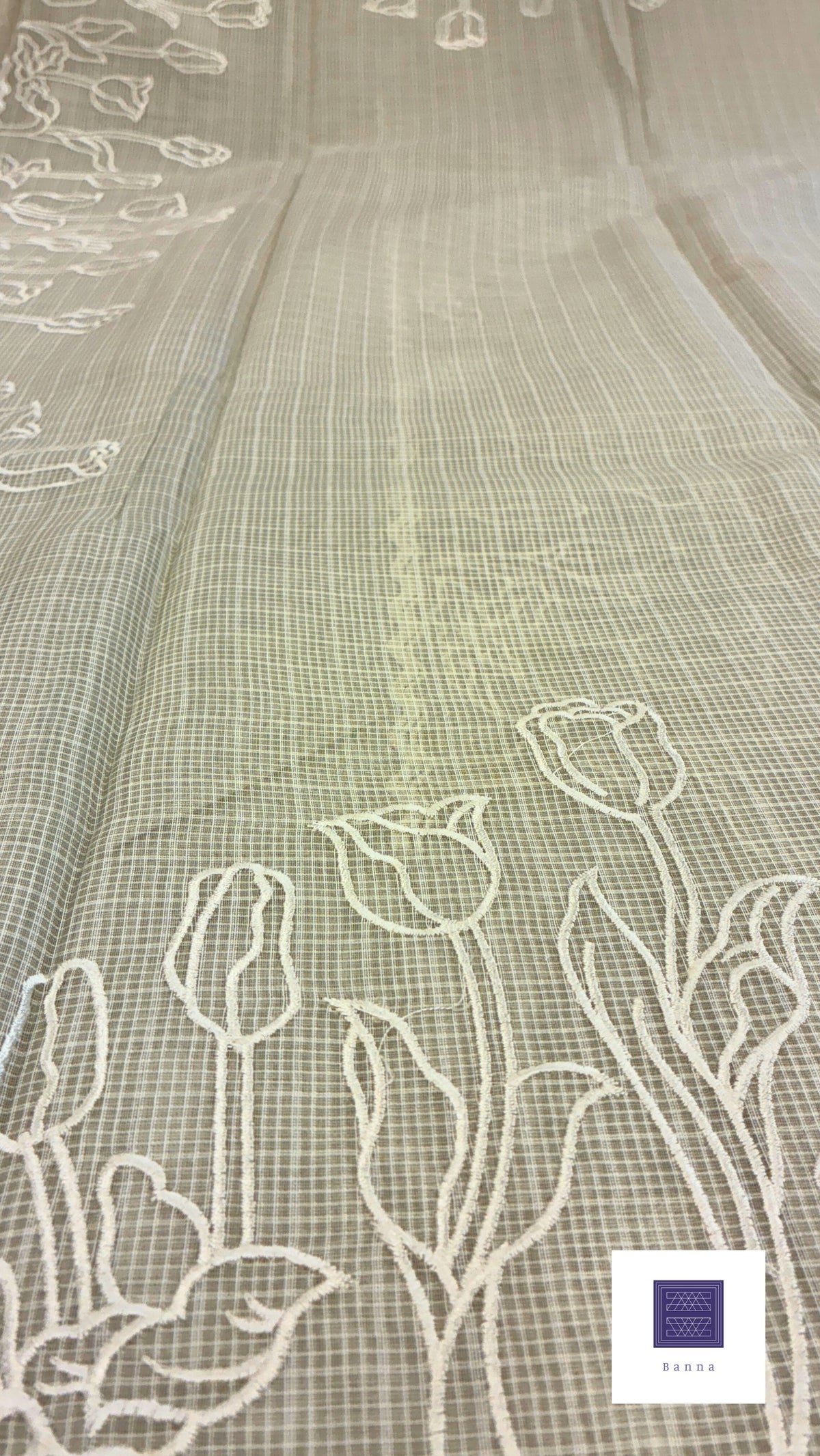 Kota cotton saree with embroidery - Cream
