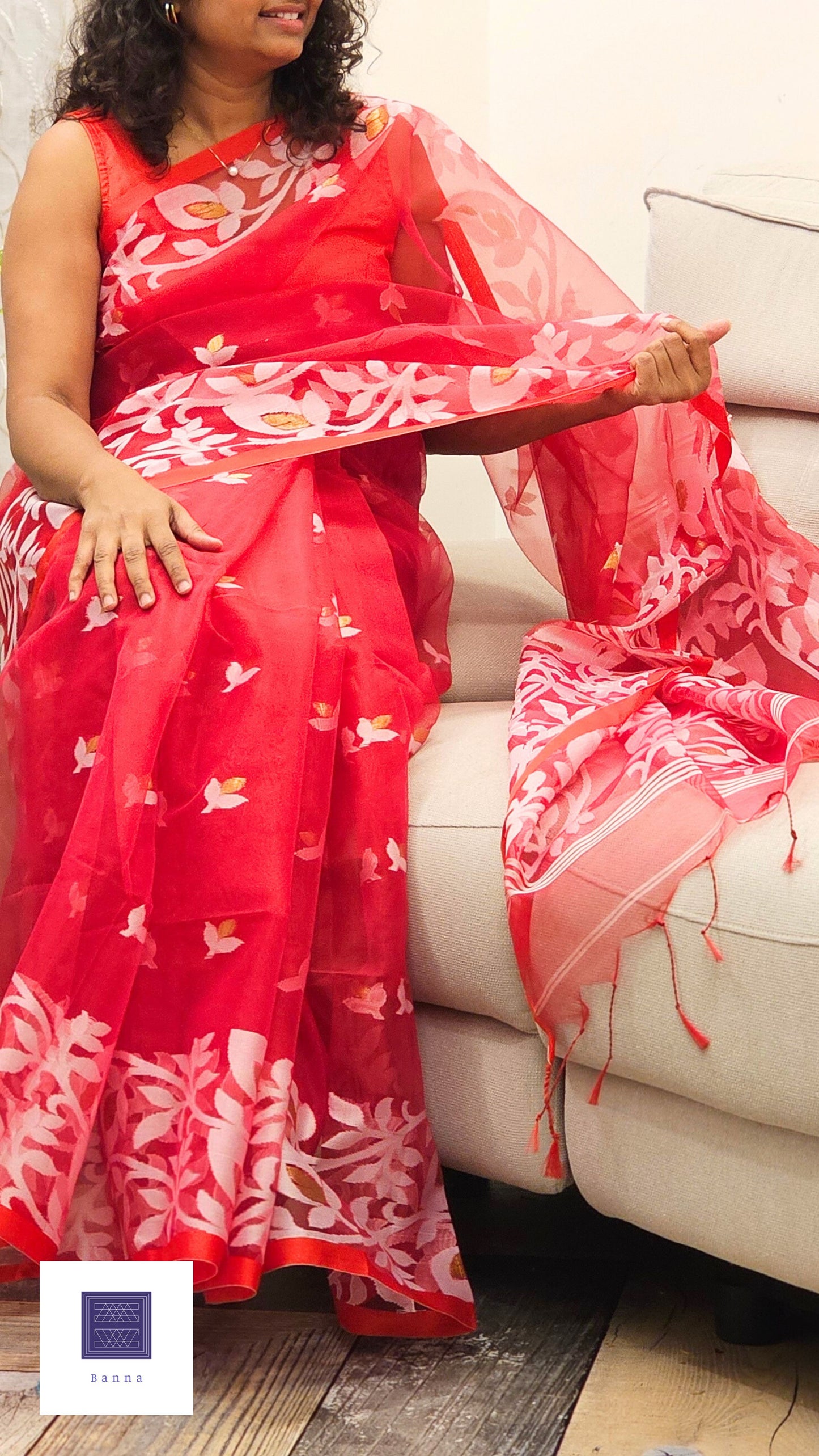 Pure Muslin Jamdhani Silk Saree - Dark Rani Pink